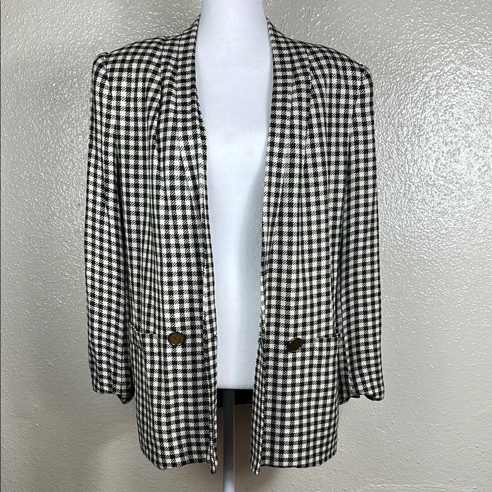 KASPER/Women's Green and White Houndstooth Blazer/